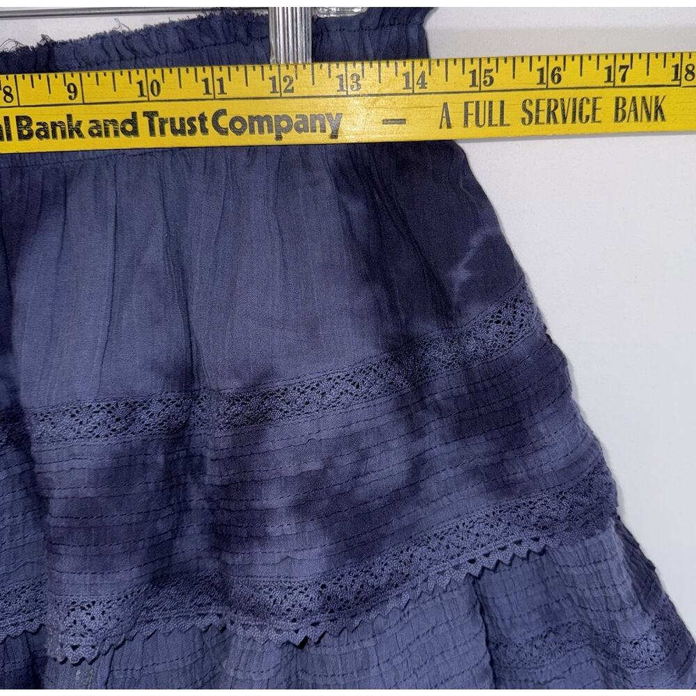 Aerie Rock N Ruffle Navy Tie Die Tiered Mini Skirt Y2K Boho Smocked Waist Sz L - Picture 7 of 9